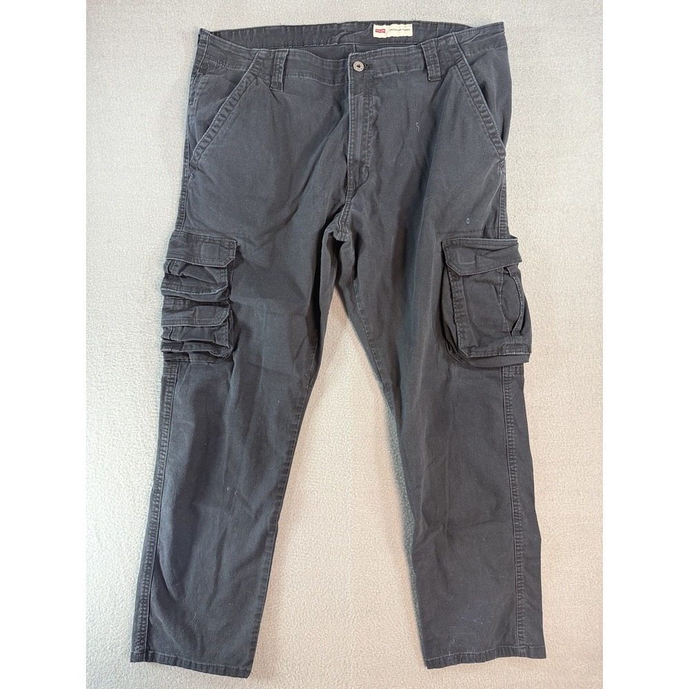 Wrangler Pants Mens 38x28 Black Regular Fit Canvas Cargo Tapered Workwear